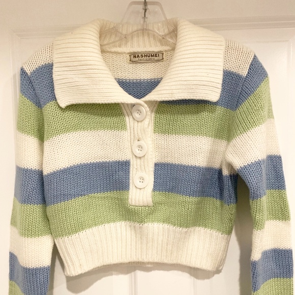 Vintage Cropped Knit Sweater with Collar XS - Picture 3 of 4